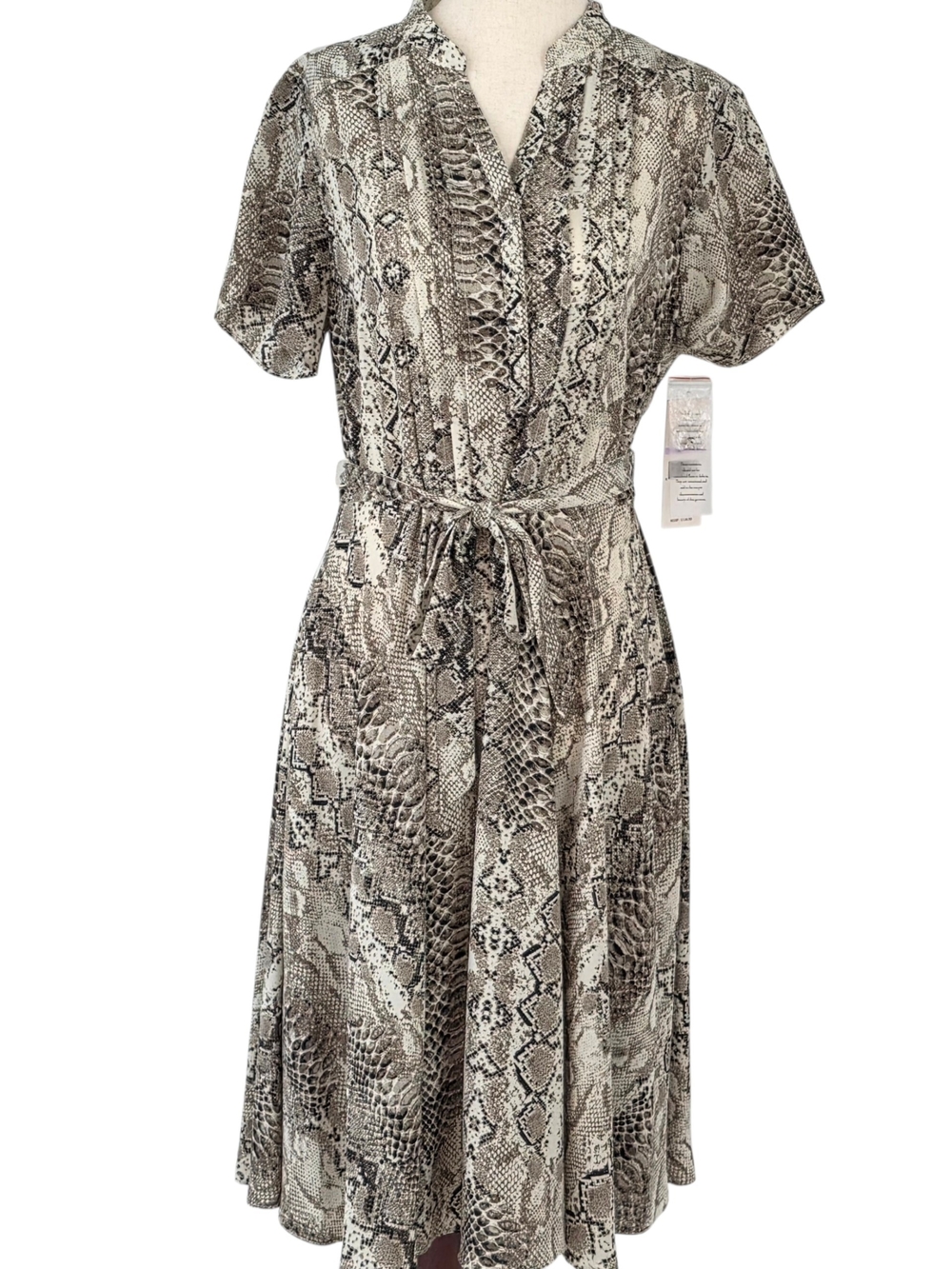 Nanette Lepore Beige & Black Snake-Print  Short Sleeve Midi Dress Womens Size 6